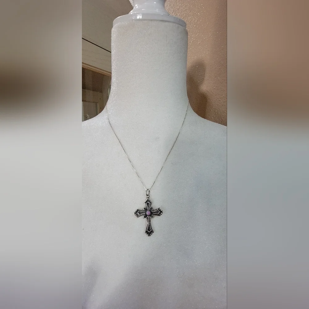 Sterling Silver Native American opal cross pendant with SS chain - Picture 2 of 3